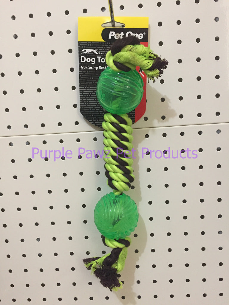 ~PET ONE / DOG TOY / ACTIV ROPE WITH DUMBELL / GREEN/BROWN~