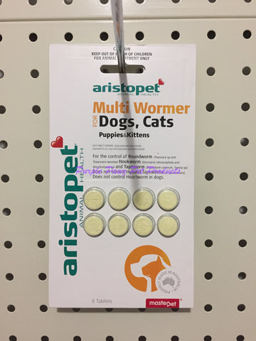 ~ARISTOPET / MULTI WORMER / FOR DOGS, CATS, PUPPIES & KITTENS / 8 TAB~
