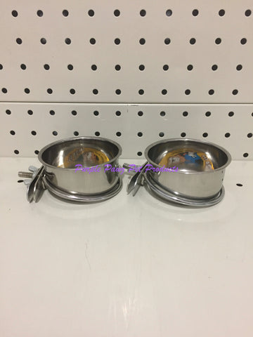 ~BIRD/PET BOWLS / STAINLESS STEEL / COOP CUPS / x2 / BOLT ON / 8CM DIA~