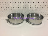 ~BIRD/PET BOWLS / STAINLESS STEEL / COOP CUPS / x2 / BOLT ON / 15CM DIA~