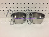 ~BIRD/PET BOWLS / STAINLESS STEEL / COOP CUPS / x2 / HOOK ON / 9.5CM DIA~