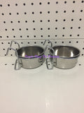 ~BIRD/PET BOWLS / STAINLESS STEEL / COOP CUPS / x2 / HOOK ON / 9.5CM DIA~