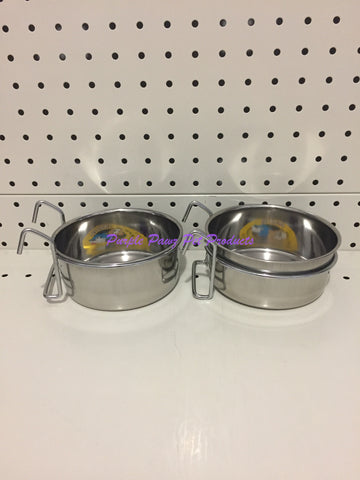 ~BIRD/PET BOWLS / STAINLESS STEEL / COOP CUPS / x2 / HOOK ON / 12.5CM DIA~